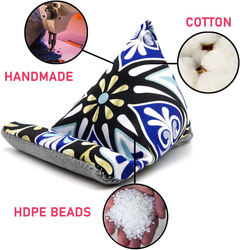Blue Phone Holder for Desk, Phone Pillow Stand for iPhone 13 14 Handmade Fabric Phone Stands Bean Bag Phone Holder (Bohemia Pattern)